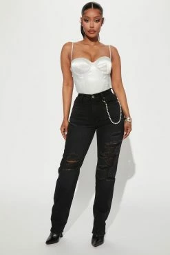 Fashion Nova Hands Off My Pearls High Rise Straight Leg Jeans - Black