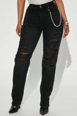 Fashion Nova Hands Off My Pearls High Rise Straight Leg Jeans - Black