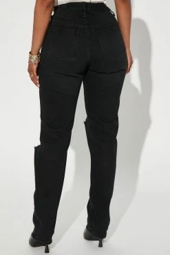 Fashion Nova Hands Off My Pearls High Rise Straight Leg Jeans - Black