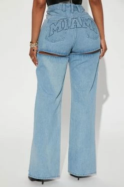 Fashion Nova Straight Leg Jeans Welcome To Miami Split Hem Jeans - Light Wash
