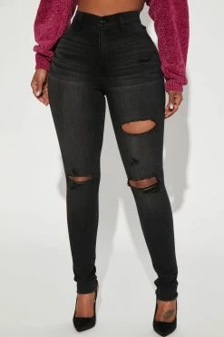 Fashion Nova Stacey Super Stretch Ripped Skinny Jeans - Black