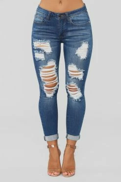 Fashion Nova Digging For Gold Distressed Jeans - Dark Denim Skinny Jeans