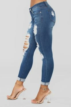 Fashion Nova Digging For Gold Distressed Jeans - Dark Denim Skinny Jeans