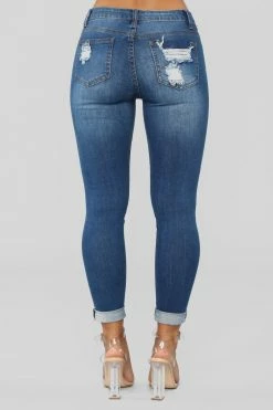Fashion Nova Digging For Gold Distressed Jeans - Dark Denim Skinny Jeans
