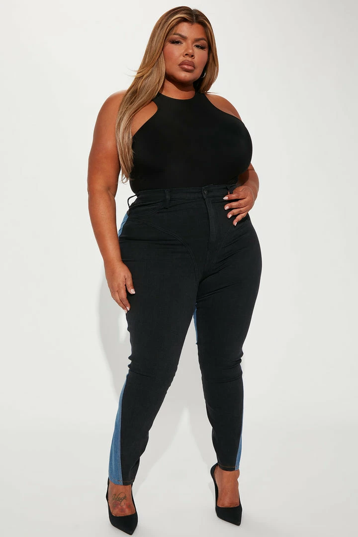 Fashion Nova Tara Two Toned Skinny Jeans - Black/Blue