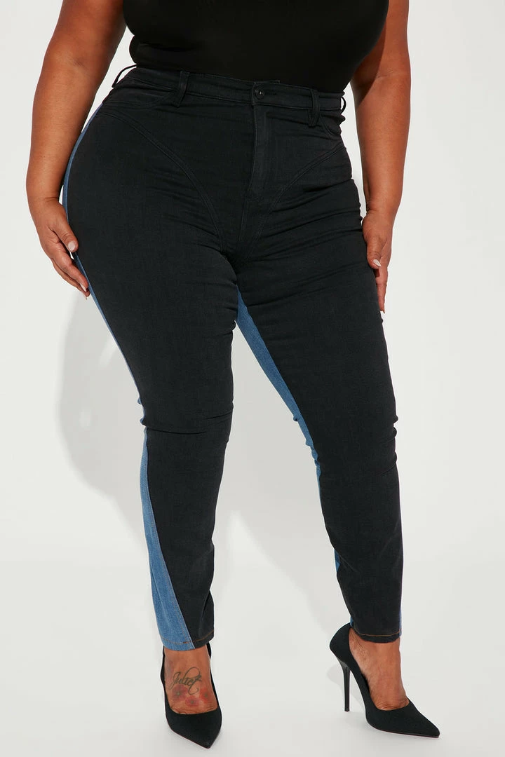 Fashion Nova Tara Two Toned Skinny Jeans - Black/Blue