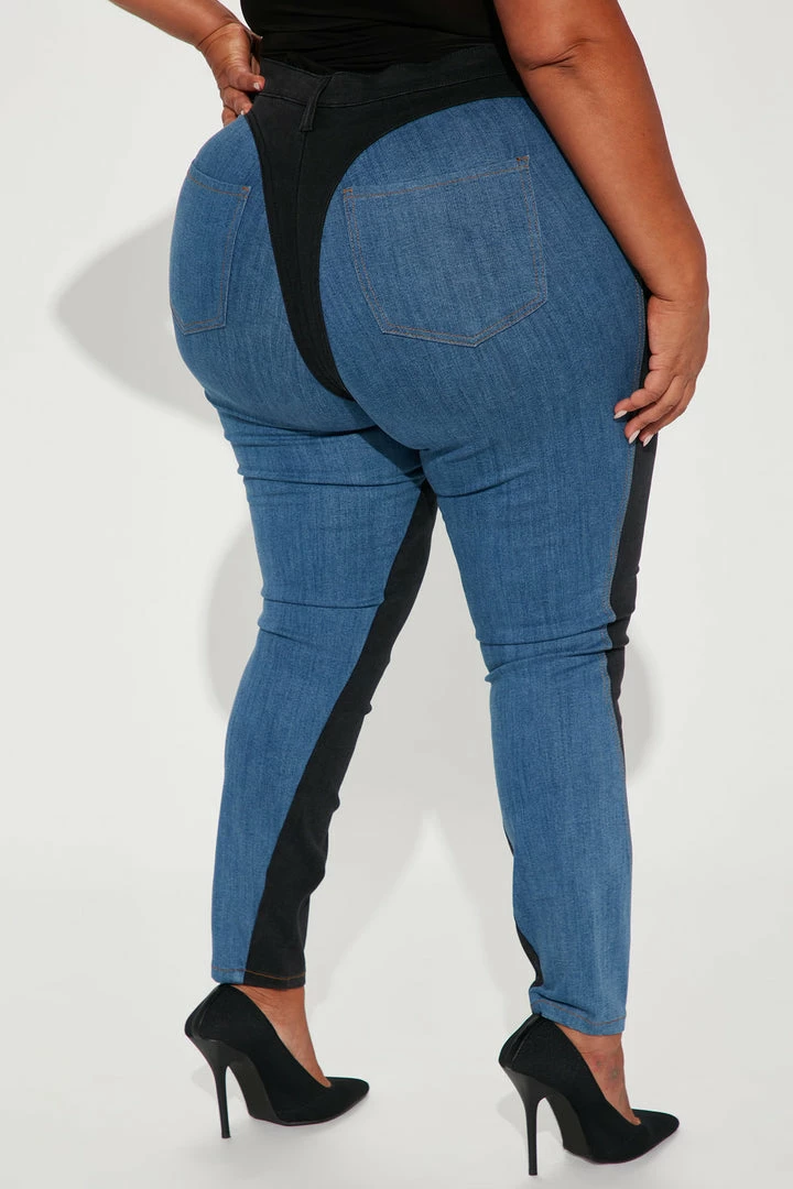Fashion Nova Tara Two Toned Skinny Jeans - Black/Blue