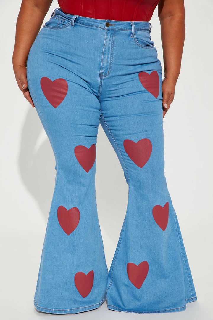 Fashion Nova Two Hearts High Waisted Flare Jeans - Medium Blue Wash