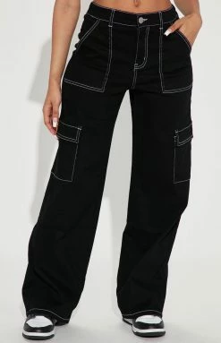 Fashion Nova Good Intentions Cargo Jeans - Black Baggy Jeans