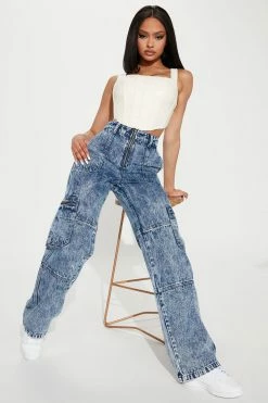 Fashion Nova Forever Ago Loose Cargo Jeans - Acid Wash