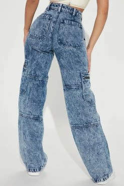 Fashion Nova Forever Ago Loose Cargo Jeans - Acid Wash
