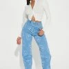 Fashion Nova Silly Smiles High Waisted Straight Leg Jeans - Light Blue Wash