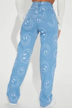 Fashion Nova Silly Smiles High Waisted Straight Leg Jeans - Light Blue Wash