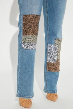 Best Pirce ๐งจ Fashion Nova Bandana Patchwork Straight Leg ๐ Jeans - Medium Blue Wash ๐ 8 Fashion Nova Bandana Patchwork Straight Leg Jeans - Medium Blue Wash