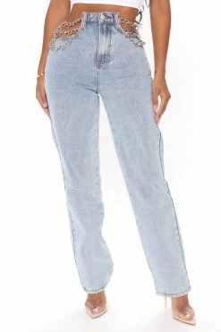 Fashion Nova Link By Link Straight Leg Jeans - Light Blue Wash