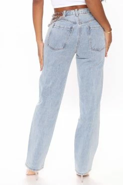 Fashion Nova Link By Link Straight Leg Jeans - Light Blue Wash