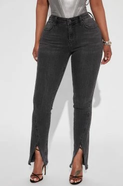 Fashion Nova Automatic Love Split Hem Skinny Jeans - Black Wash