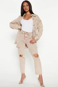 Fashion Nova Knock On Wood Straight Leg Jeans - Tan