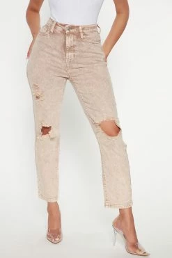 Fashion Nova Knock On Wood Straight Leg Jeans - Tan