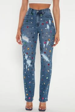 Fashion Nova Cult Of Personality Embellished Straight Leg Jeans - Medium Wash