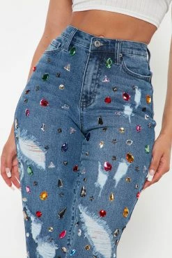 Fashion Nova Cult Of Personality Embellished Straight Leg Jeans - Medium Wash