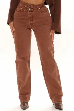 Fashion Nova Crossover Color Straight Leg Jeans - Chocolate