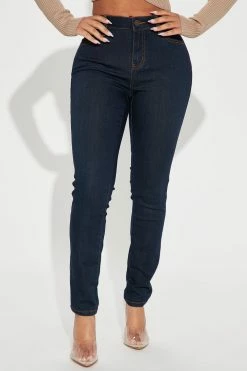 Fashion Nova Petite Classic Mid Rise Skinny Jeans - Dark Denim