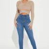Fashion Nova Petite Classic Button Up Skinny Jeans - Medium Blue Wash