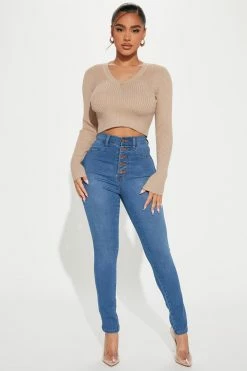 Fashion Nova Petite Classic Button Up Skinny Jeans - Medium Blue Wash