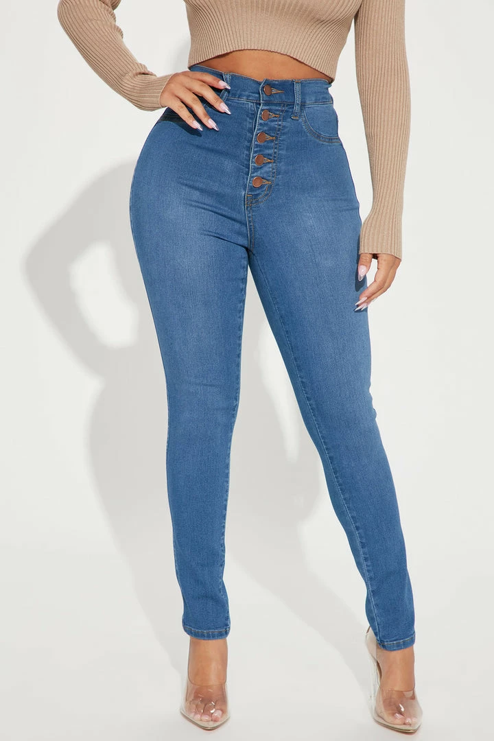Discount ๐งจ Fashion Nova Petite Classic Button Up Skinny ๐ Jeans - Medium Blue Wash ๐ 4 Fashion Nova Petite Classic Button Up Skinny Jeans - Medium Blue Wash