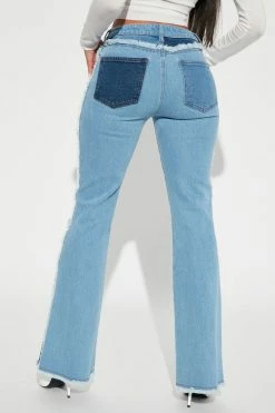 Fashion Nova Daphne Patchwork Flare Jeans - Medium Blue Wash