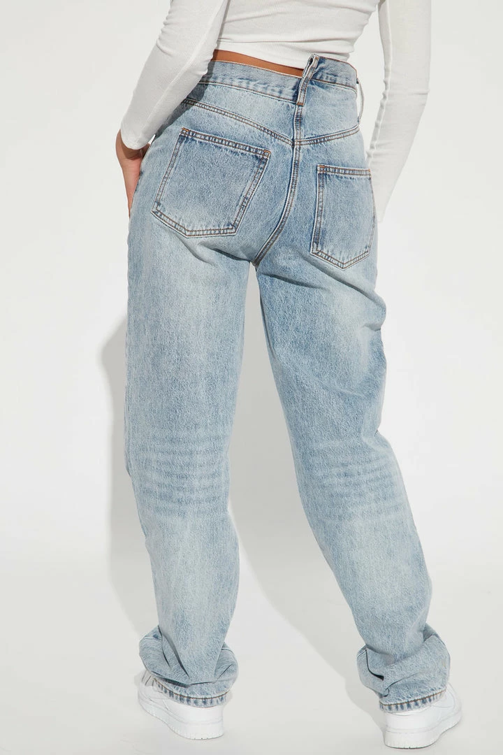 Fashion Nova Step Waistband Crossover Jeans - Light Blue Wash