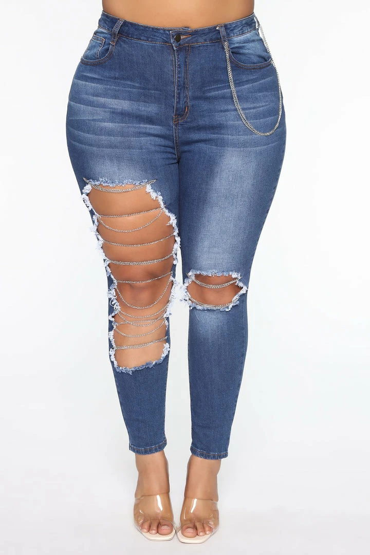 Fashion Nova Chain The Channel Skinny Jeans - Dark Wash