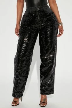 Fashion Nova Blackout Sequin Straight Leg Jeans - Black/Black