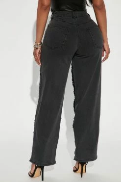 Fashion Nova Blackout Sequin Straight Leg Jeans - Black/Black