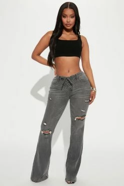 Fashion Nova Finer Feelings Mid Rise Flare Jeans - Black Wash