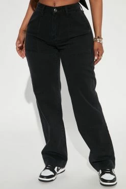 Fashion Nova Night After Night Carpenter Straight Leg Jeans - Black Wash