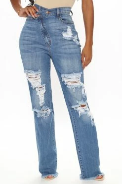 Fashion Nova Straight Leg Jeans Don't Get Crossed Over Slouch Fit Jeans - Medium Blue Wash