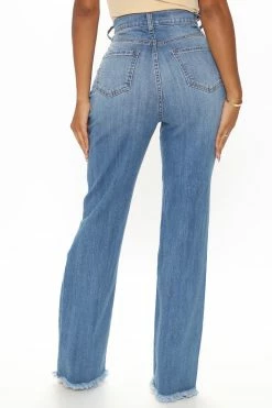 Fashion Nova Straight Leg Jeans Don't Get Crossed Over Slouch Fit Jeans - Medium Blue Wash