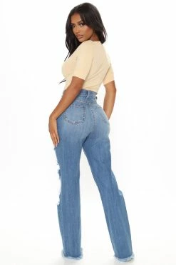 Fashion Nova Straight Leg Jeans Don't Get Crossed Over Slouch Fit Jeans - Medium Blue Wash