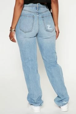 Fashion Nova Most Wanted Shredded Straight Leg Jeans - Light Blue Wash