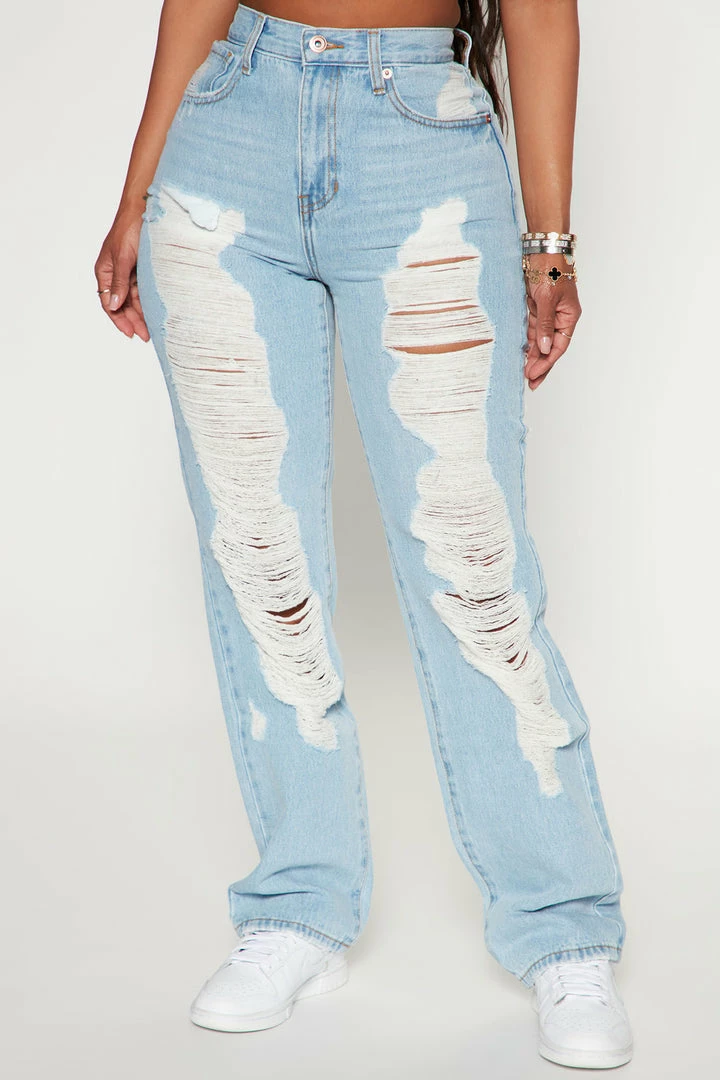 Outlet 😍 Fashion Nova Joy Ride Shredded Straight Leg 👖 Jeans - Light Wash 😉 4 Fashion Nova Joy Ride Shredded Straight Leg Jeans - Light Wash