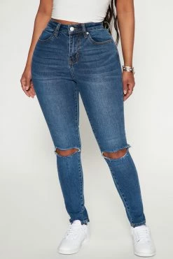 Fashion Nova Lots Of Love Ripped Skinny Jeans - Dark Wash