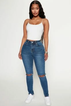 Fashion Nova Lots Of Love Ripped Skinny Jeans - Dark Wash