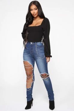 Fashion Nova Chain The Channel Skinny Jeans - Dark Wash