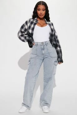 Fashion Nova Plenty Good 90's Cargo Jeans - Light Wash Straight Leg Jeans