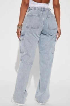 Fashion Nova Plenty Good 90's Cargo Jeans - Light Wash Straight Leg Jeans