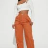 Fashion Nova Good Intentions Cargo Jeans - Rust Baggy Jeans