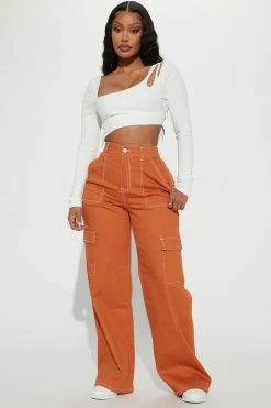 Fashion Nova Good Intentions Cargo Jeans - Rust Baggy Jeans