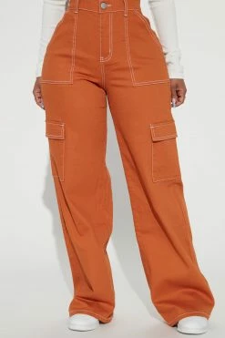 Fashion Nova Good Intentions Cargo Jeans - Rust Baggy Jeans
